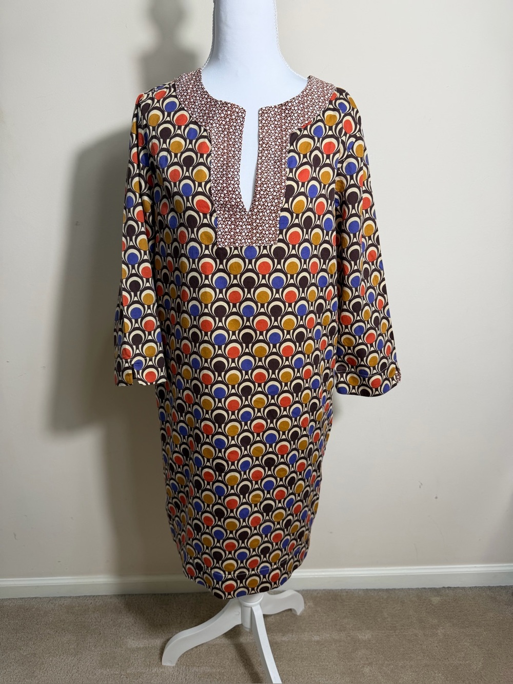 Stefanel Geometric Patterned Brown Lightweight Tunic Dress Size 8
